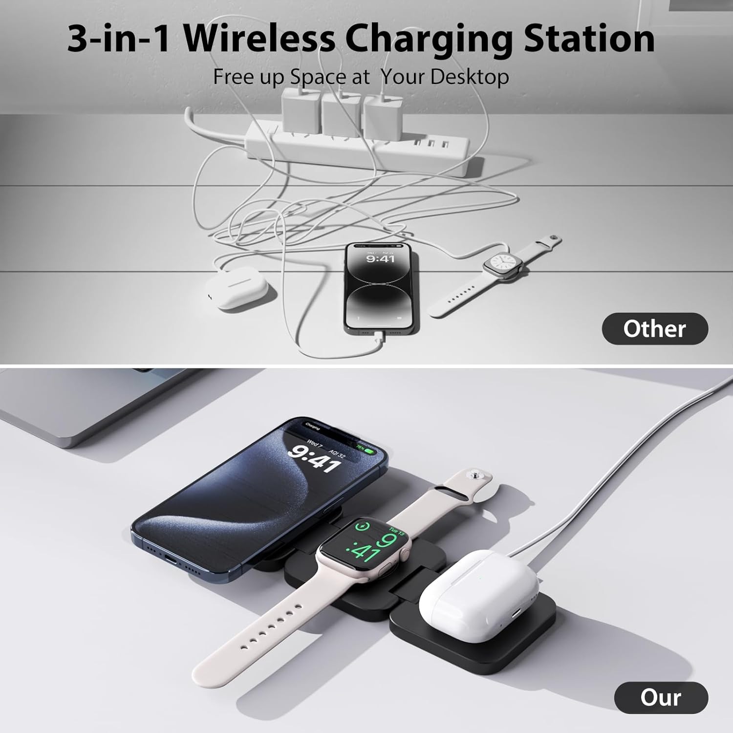 Foldable 3 in 1 Fast Wireless  - Watch Charger Cable のレビューと価格