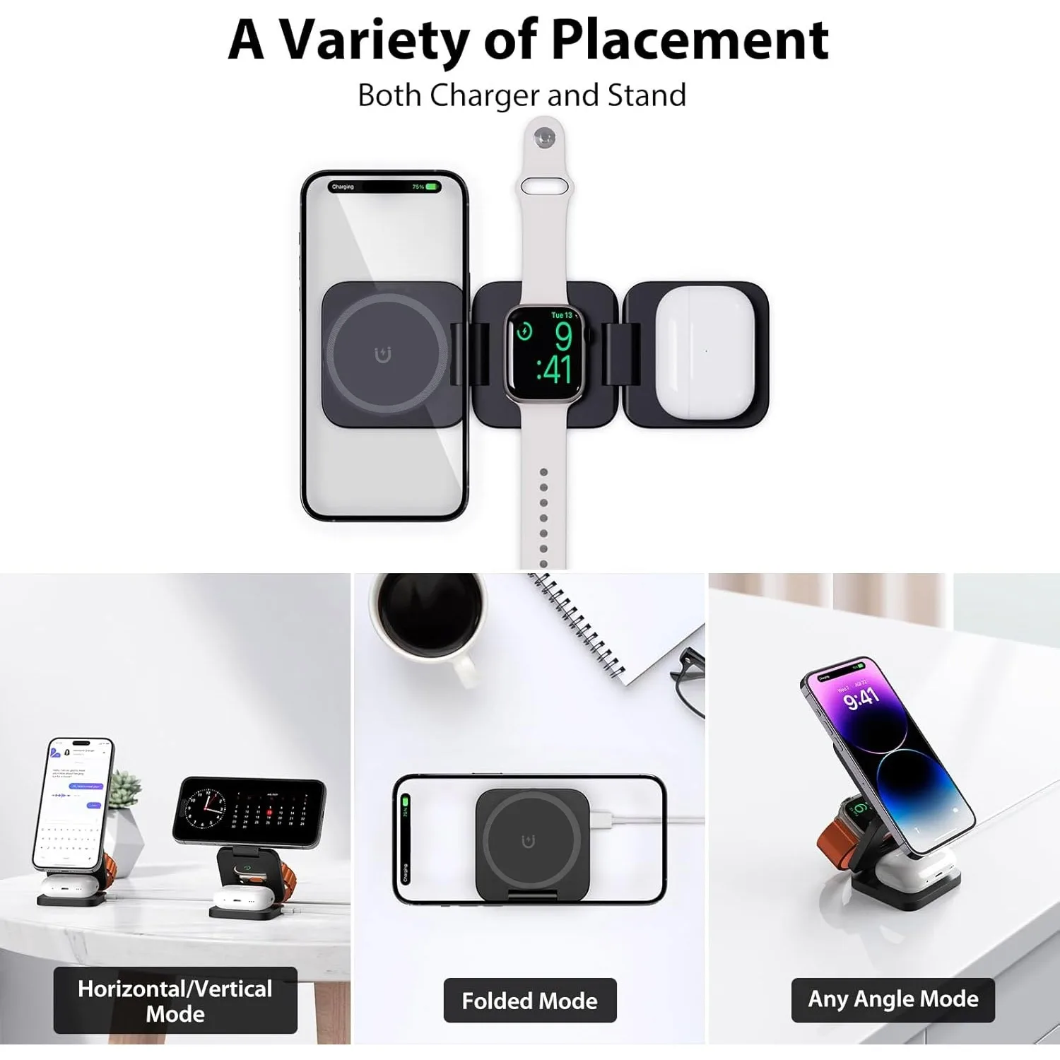 Foldable 3 in 1 Fast Wireless  - Watch Charger Cable のレビューと価格