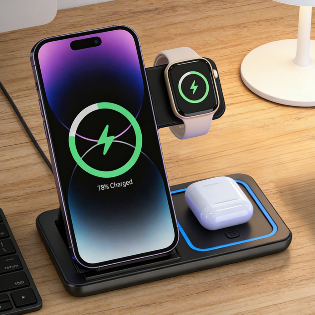 Foldable 3 in 1 Wireless Charg - Watch Charger Cable のレビューと価格