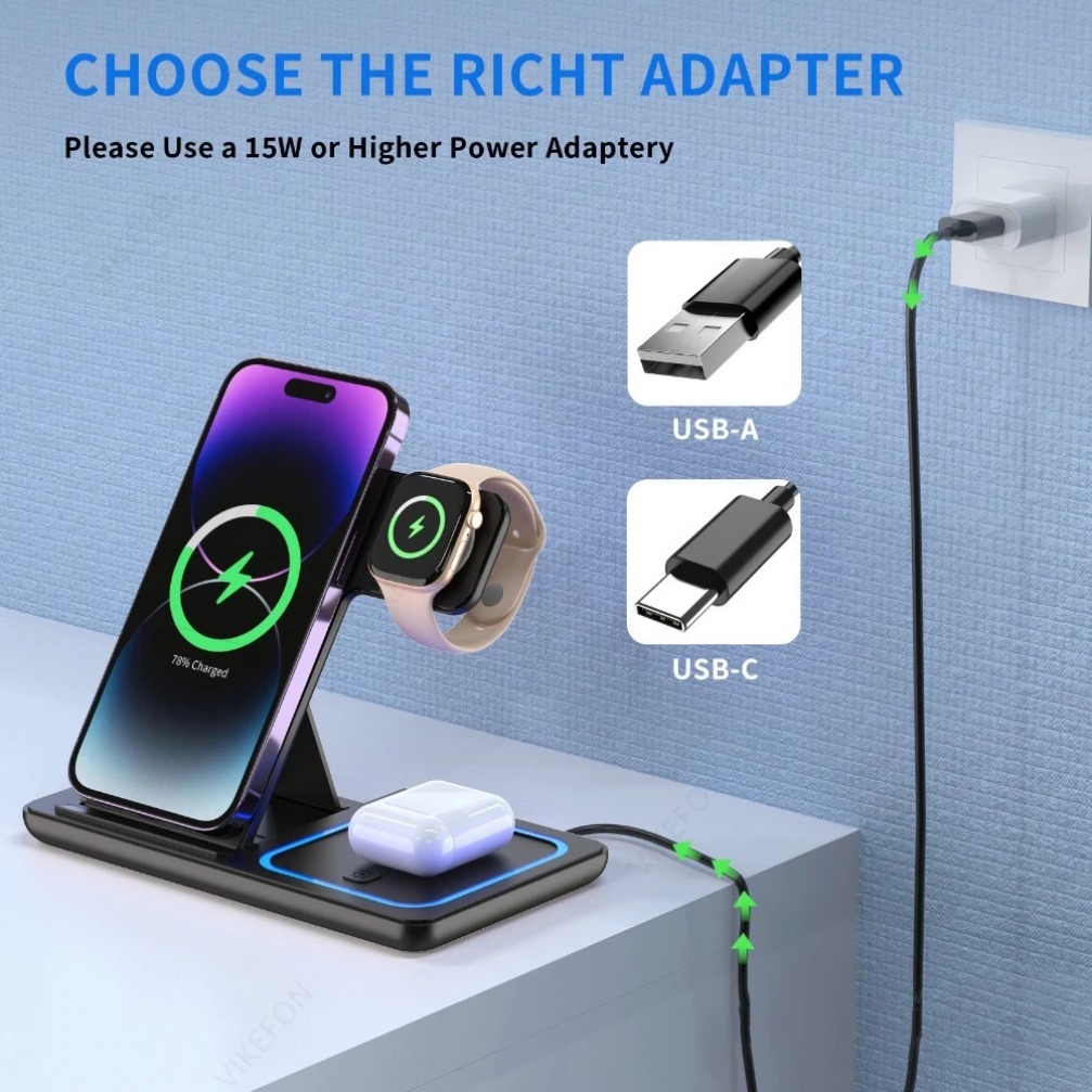 Foldable 3 in 1 Wireless Charg - Watch Charger Cable のレビューと価格